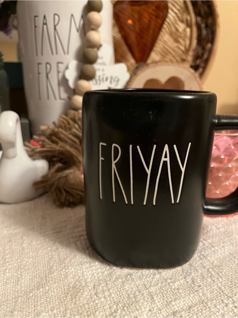 Rae Dunn Black 'FRIYAY' Ceramic Mug